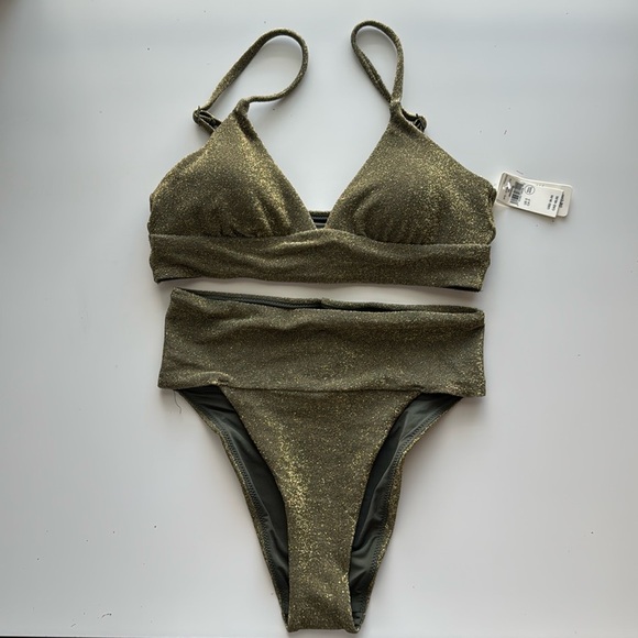 aerie Other - Aerie Swim Suit never wore top and bottom are size small, army green metallic
